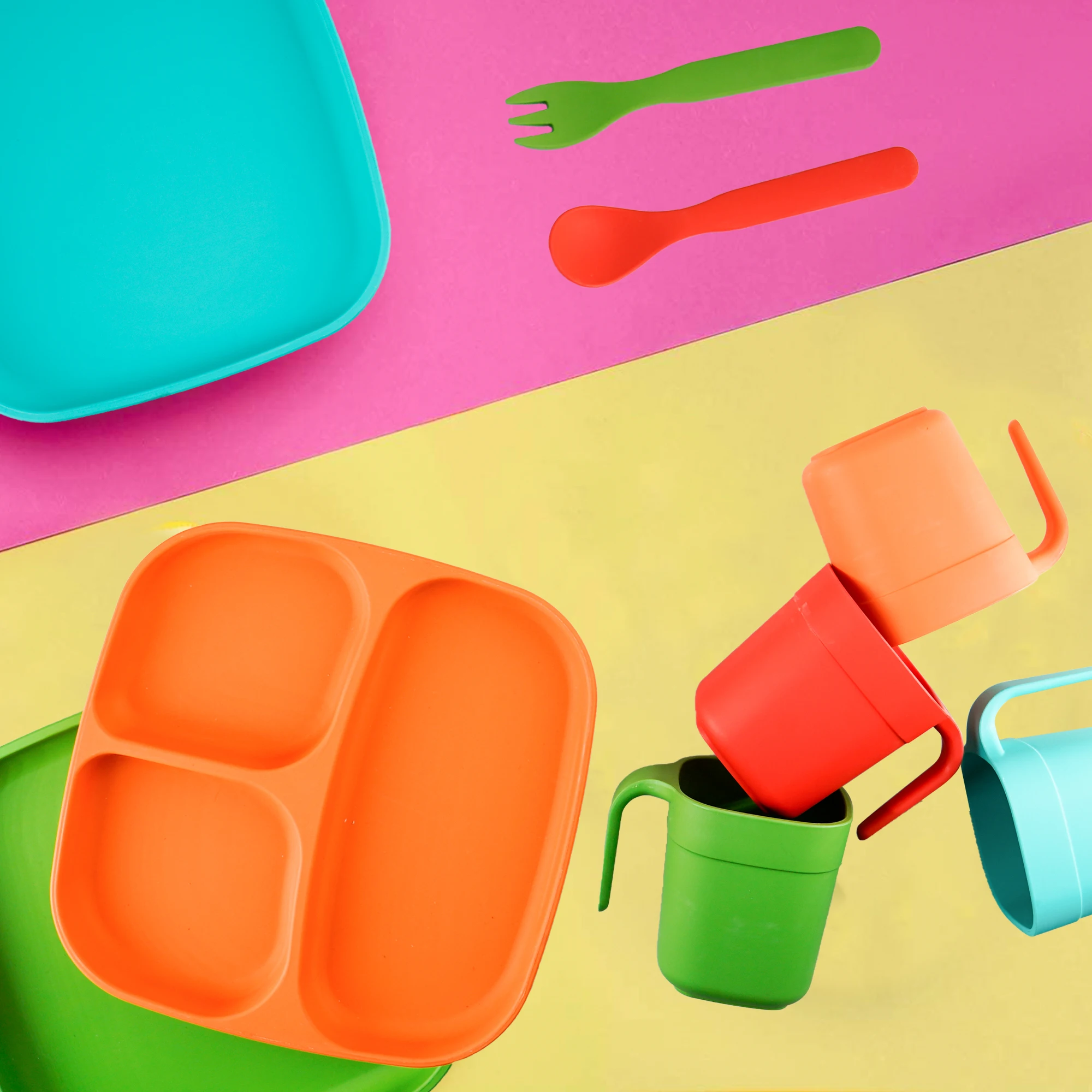 Wholesale Customized BPA Free Toddler plant based PLA Baby Tableware Kids Dining Dishes Plates Feeding Bowl Dinnerware Sets