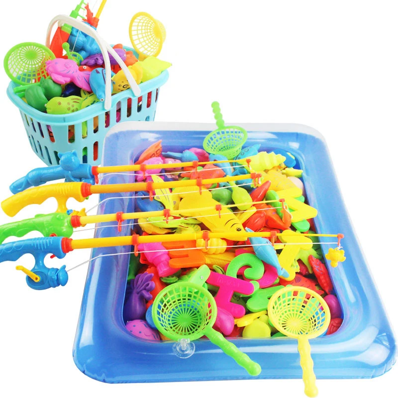 Magnetic Fishing Game for Toddlers Toy Fishing Pole & Fish Inflatable Bath Water Play Area Fun Fishing Bath Toys for Kids