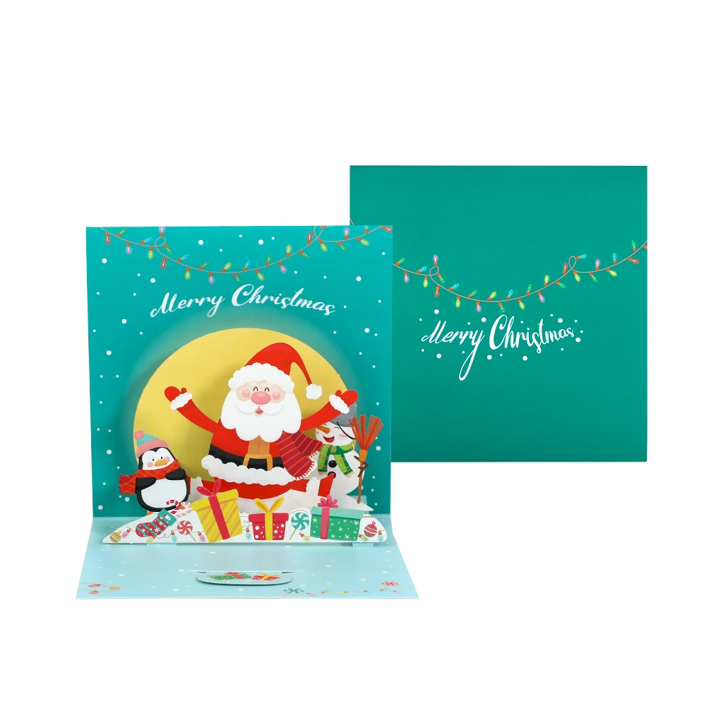 Wholesale Customizable 3D Green Pop-up Christmas Greeting Cards Small Perfect Christmas Gifts