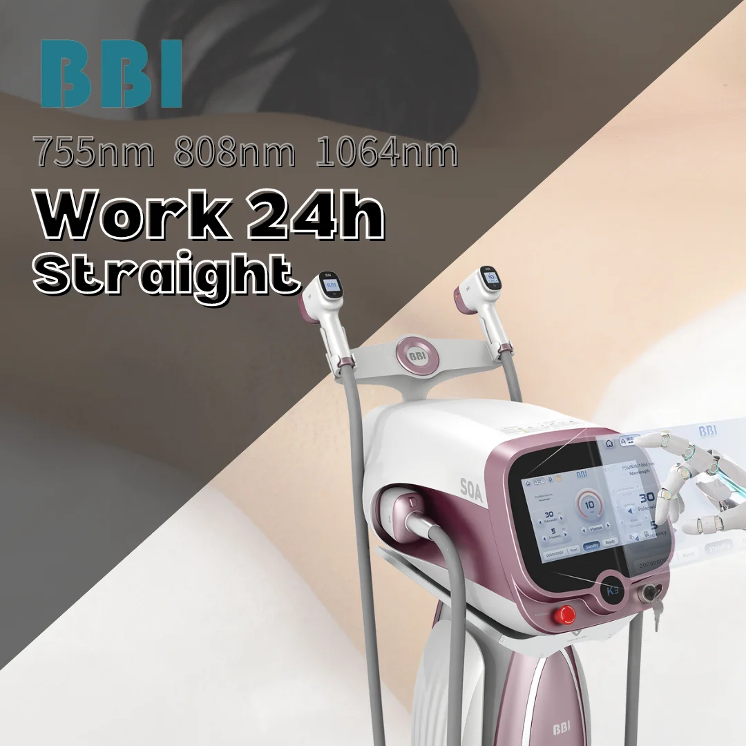 BBI 3 Wavelength 755nm 808nm 1064nm Diode Laser Hair Removal Machine System 2 Handles Alexandrite Laser