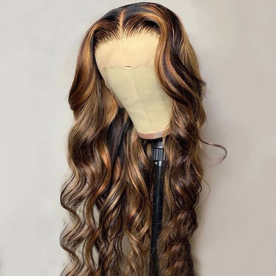 Highlight Wig Vendor Wholesale 1b Honey Blonde Ombre Hair Wig With Dark Roots Mink Peruvian Virgin Human Hair HD Lace Front Wig