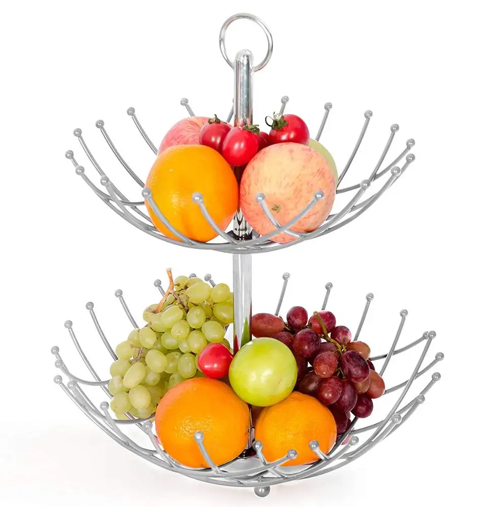 High Quality 2 Tier Metal Wire Basket For Vegetable Fruit Disassembly Fruit Basket