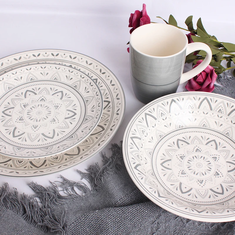 Restaurant white tableware set ceramic dinnerware set porcelain plates cup with saucer set