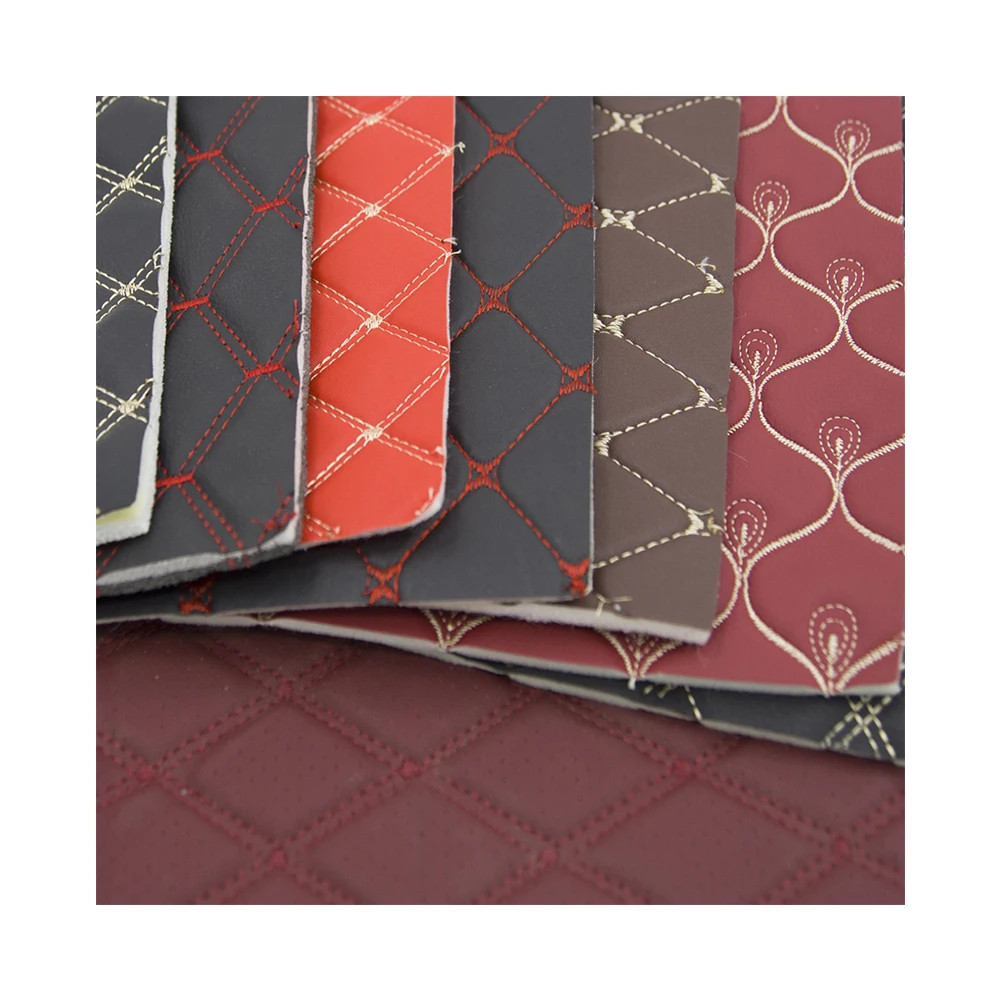 Free Sample Fashion Car Interior Embroidery Quilted Synthetic Leather With Foam for Sofa Car Seat Covering