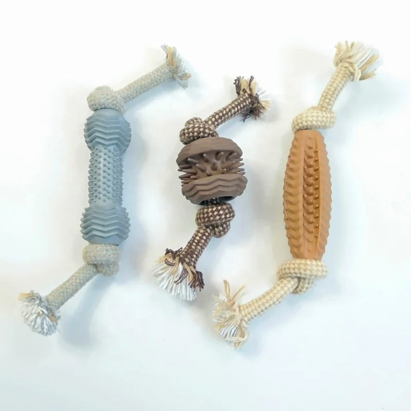High Quality Durable TPR Rubber Cotton Rope Knot Dog Chew Toys