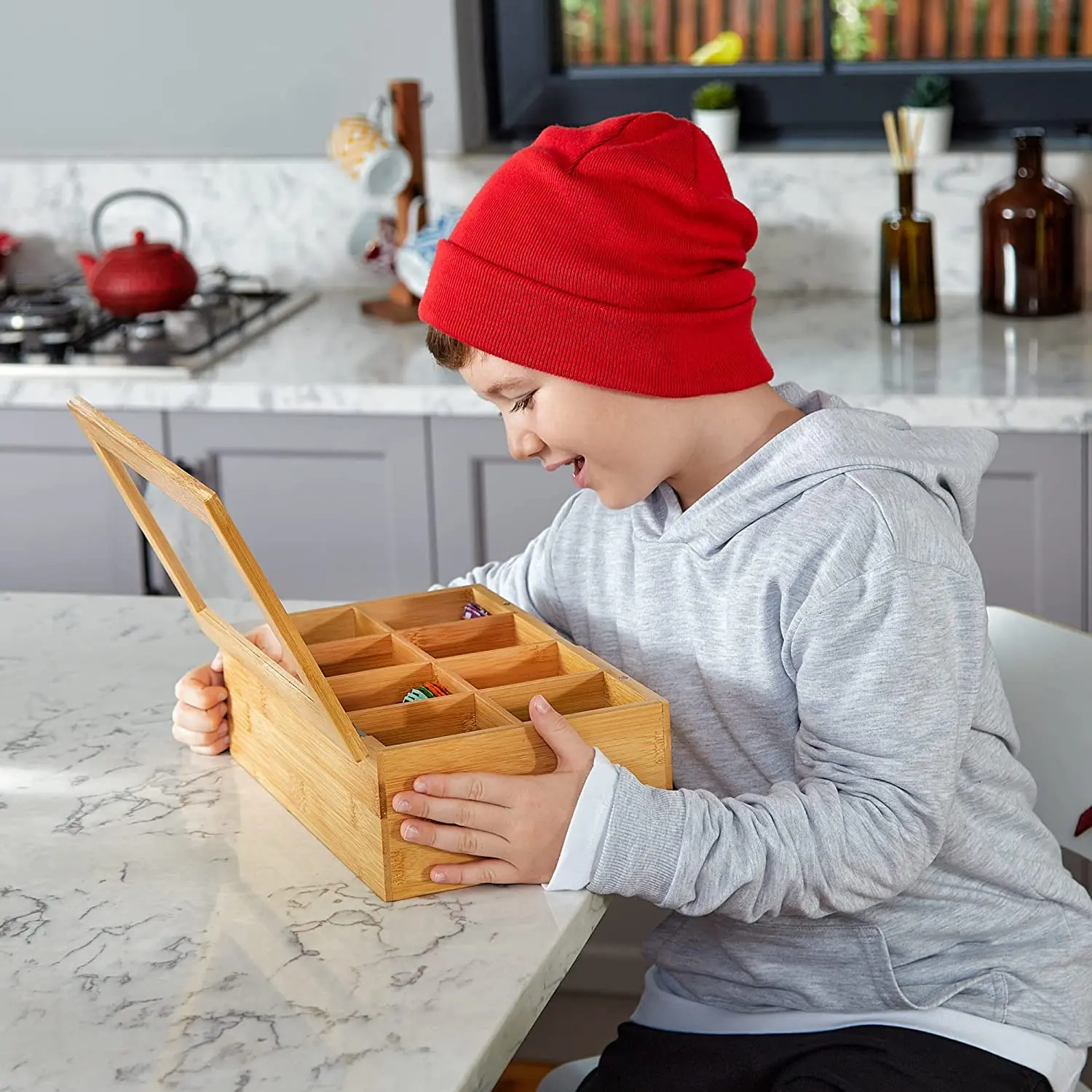 100% Natural Wooden Tea Box Storage Organizer Bamboo Tea Storage Box Bamboo Tea Bags Box With 8 Compartments 12 compartments
