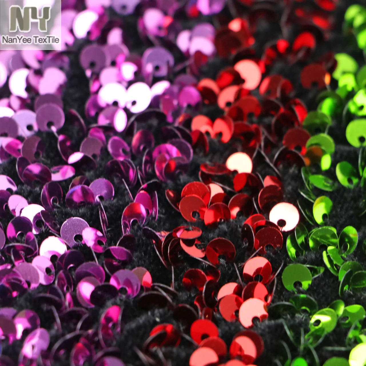Nanyee Textile Rainbow Color Wave Design Foam Sequin Embroidered Fabric On Velour