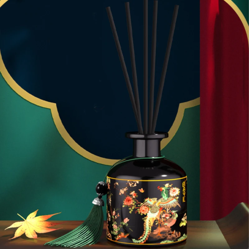 Custom luxury matte black glass bottle natural essential oil aroma reed diffuser with rattan sticks