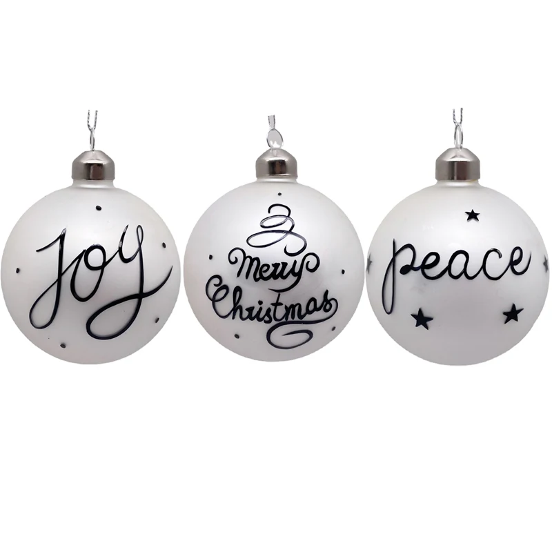 Custom Logo Hollow Christmas Ornament Ball Glass White Ornament Ball Christmas Tree Decoration