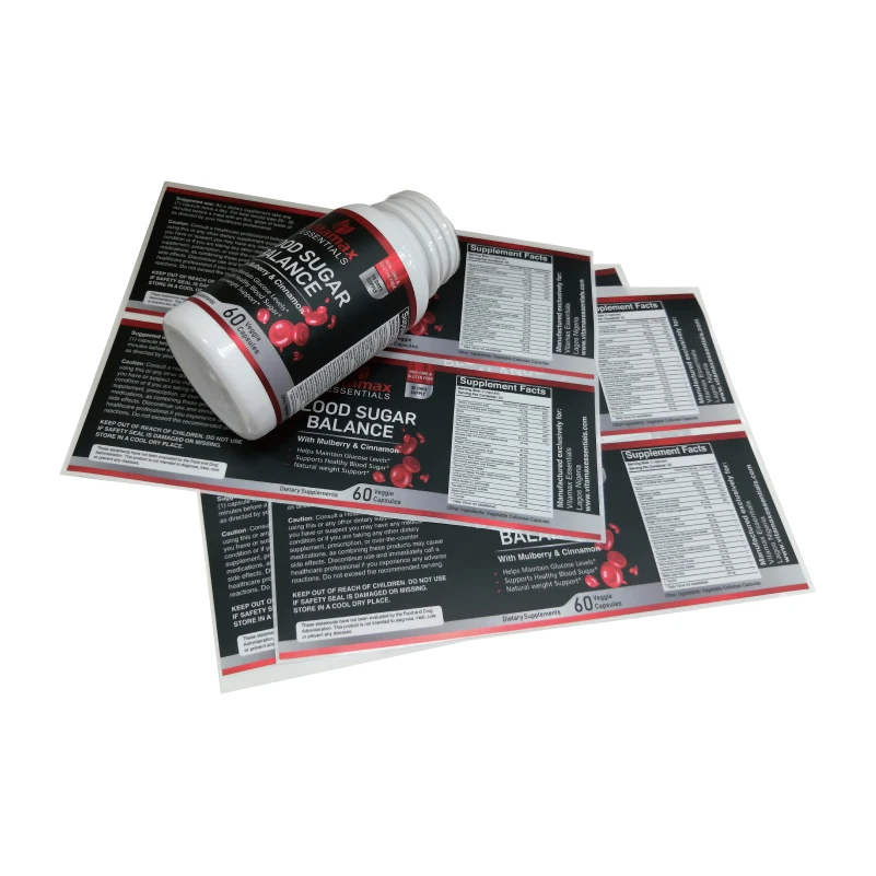 Vinyl Chrome Waterproof Bottle Stickers Custom Printing Customized Supplement Vitamin Pill Medicine Adhesive Packaging Labels