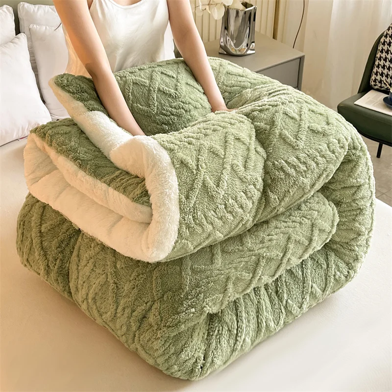 3D Arabesque Double-Sided Heavy Sherpa Comforter Home Winter Warm Soft Fleece Queen Size Bed Quilt