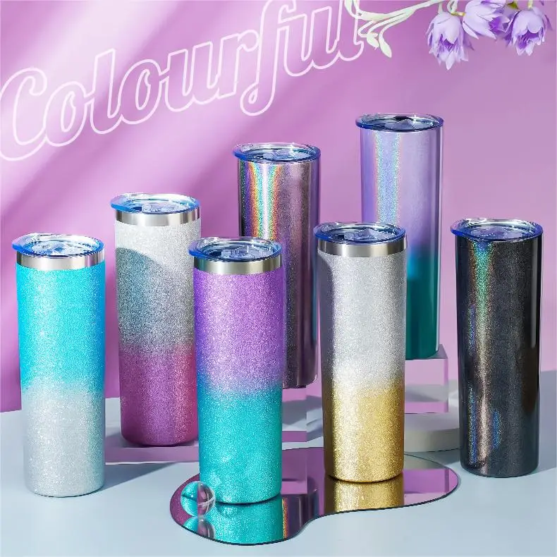 Custom 20oz plated powder coated stainless steel skinny straight tumblers laser engrave water bottle