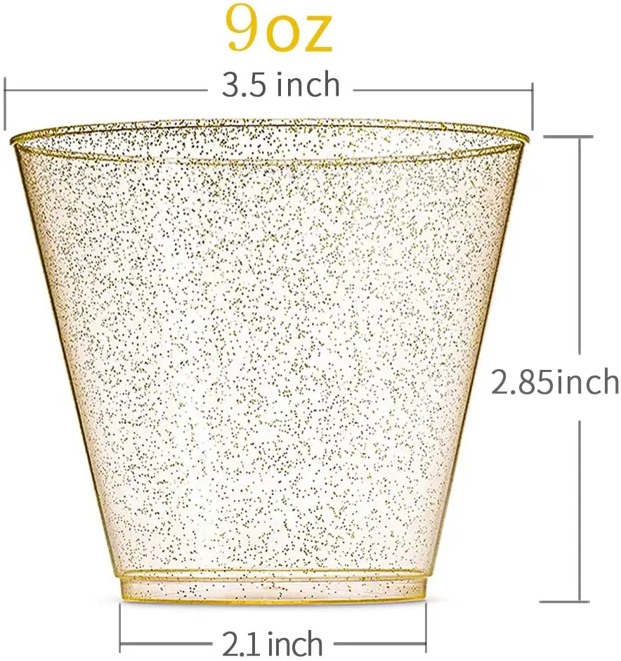 Gold Glitter Plastic Plates with Disposable Silverware, Cups Dinnerware sets for Wedding Parties