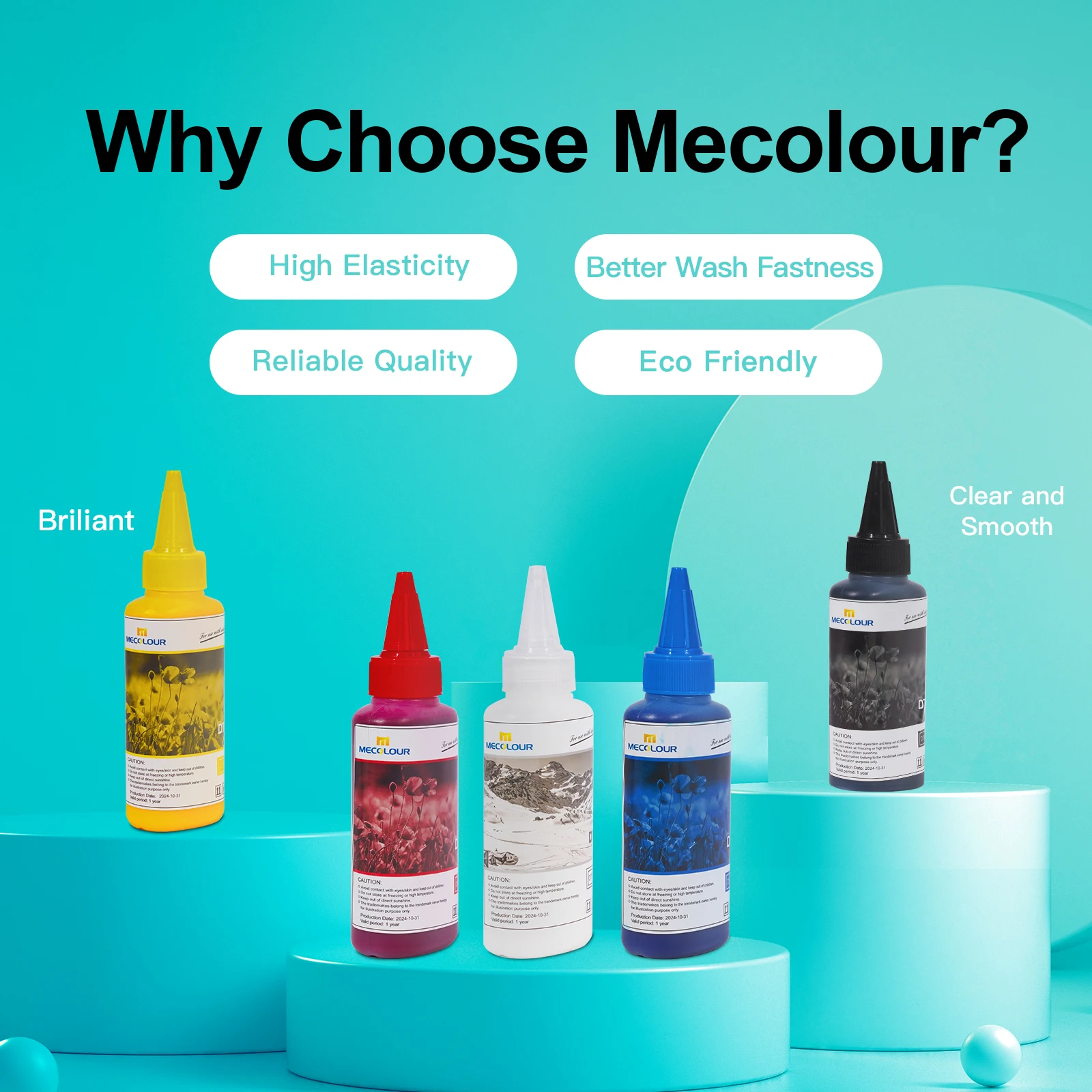 Premium 100ML Bulk Waterproof PET Film DTF 5 Color Pigment Ink For Epson L1800 L805 L810 L1455 L1400 L1300 L1110 L130 Printer