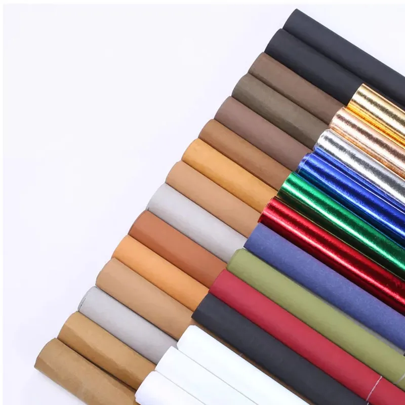 Faux Vegan Leather Paper Sheet Customized 0.25 0.35 0.55mm Textured Washable Kraft Paper Fabric Jacron Craft Tex Paper Roll