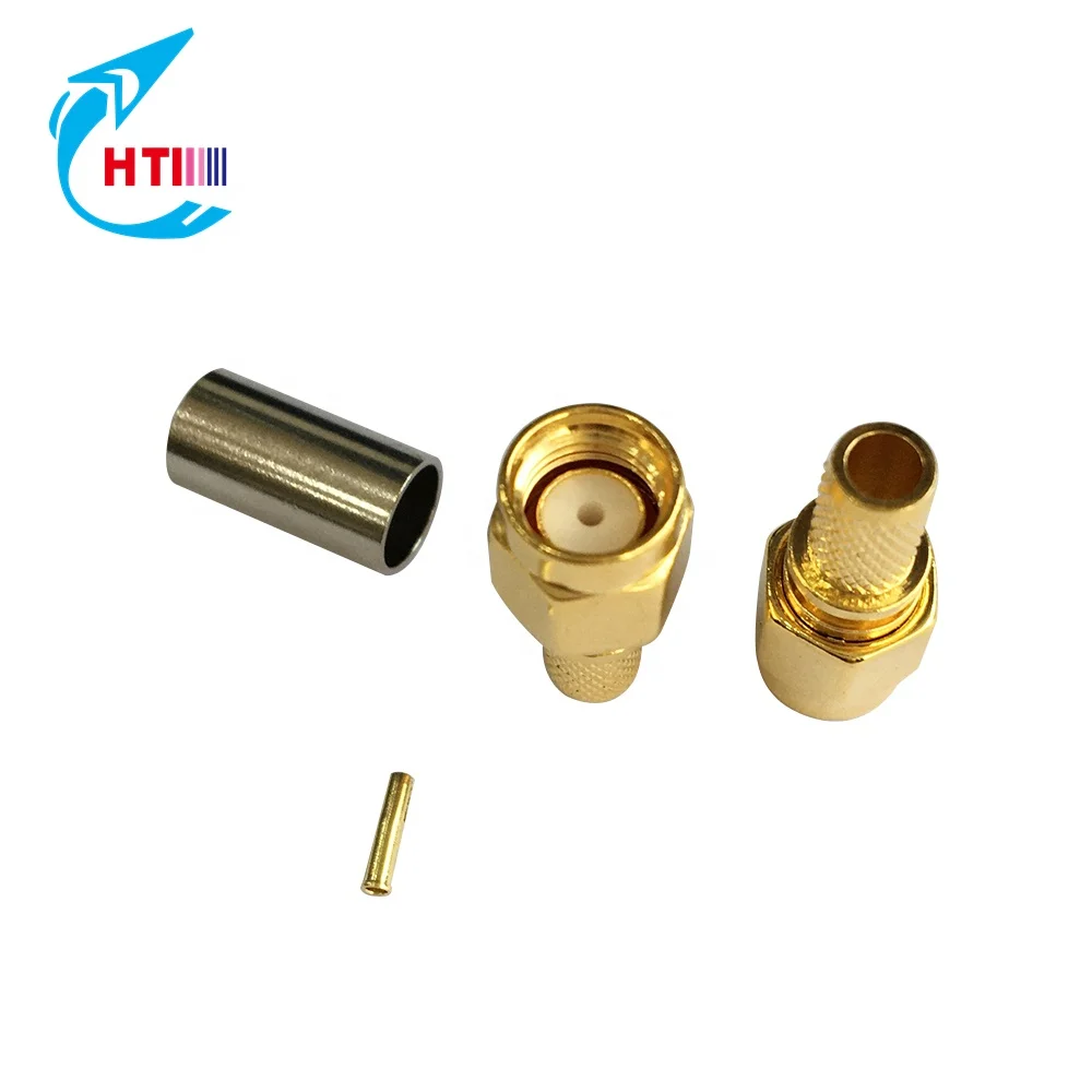 Ready stock Golden planted for RG58  RP SMA Male plug Crimp Type  RP Connector rp sma connector