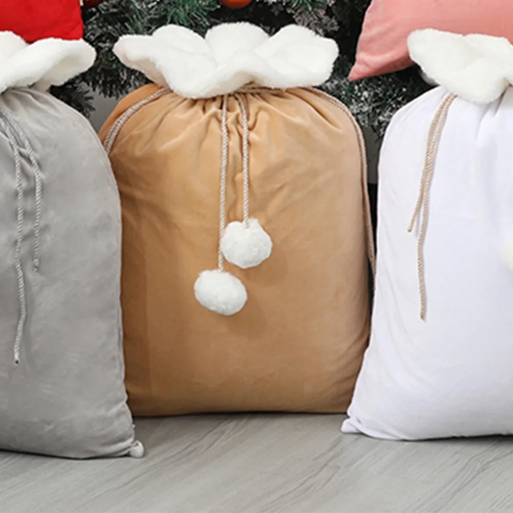 Personalised Christmas Gift Bag Pom Pom Blank Plain Sublimation Velvet Santa Sack