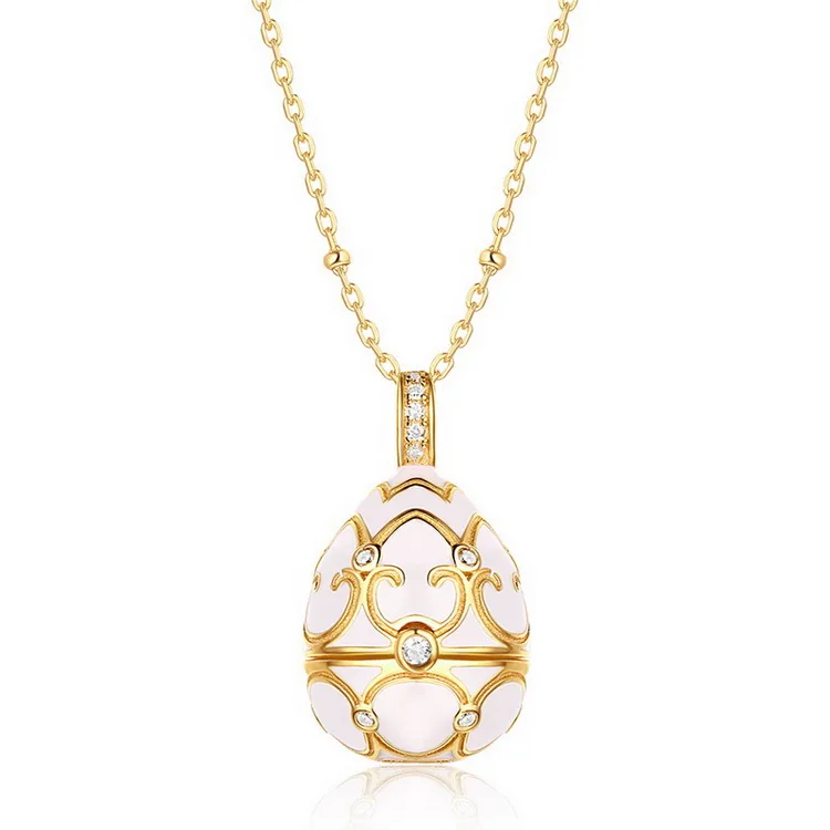 Women Fashion Jewelry Hand Enameled Easter Day Russian Style Faberge Egg Necklace Pendant