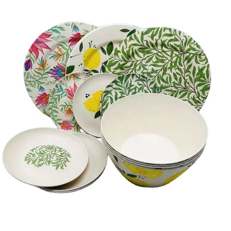 Eco friendly Reusable 100% Biodegradable Lightweight and Durable PLA Bamboo Fiber outdoor Dinnerware dinner plate dish set