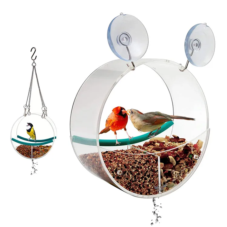 Round Bird Cage Breeding Small Clear Acrylic Bird Feeder Hanging Tray