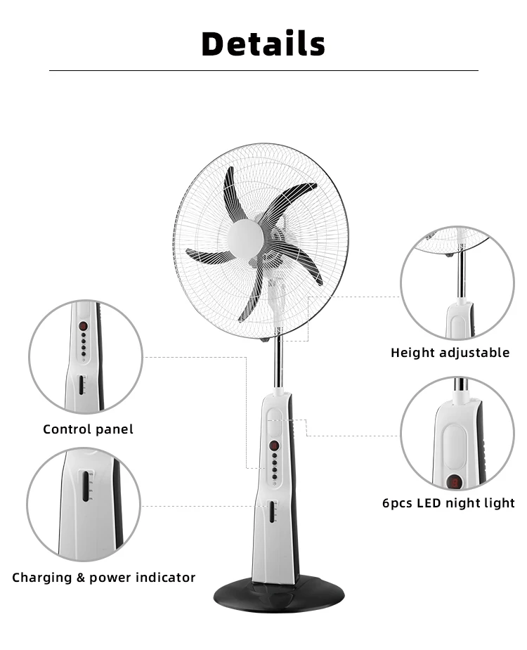 Rechargeable Electric 16 Inch Standing Solar Power Fan 12 V Air Circulation Cooler Pedestal  Home National Fan