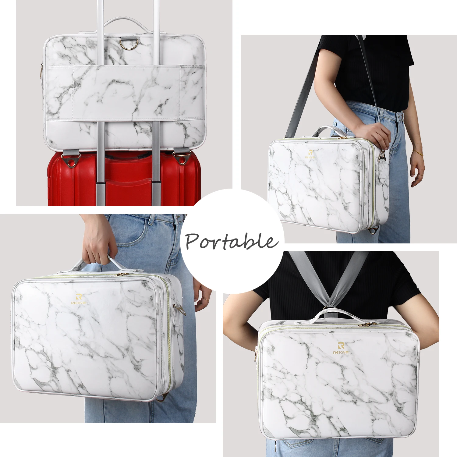 Relavel Makeup Train Case Cosmetic Beauty Case Portable Travel Makeup Box with Compartments