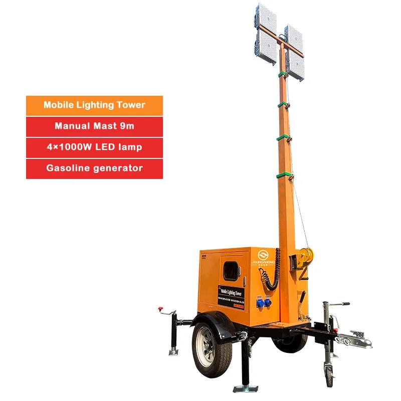Good Price 8KVA Diesel Trailer Construction Sites Lighting Tools 4 1000 Watt LED Mobile Lifting Light Tower