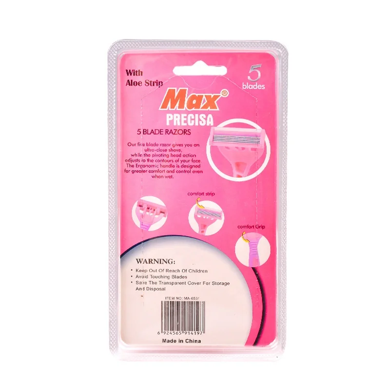 Plastic Handle Women Razor Shavers Safe Control Disposable  Razor With 5 Blades