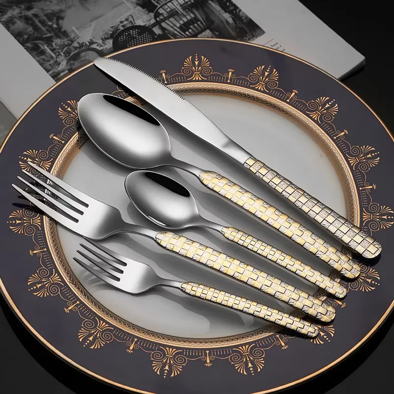 High-quality Customization Cutlery Fashion Laser Surface Mirror Polish Gold Wholesale Flatware Gold Plated Spoon Fork Cutlery
