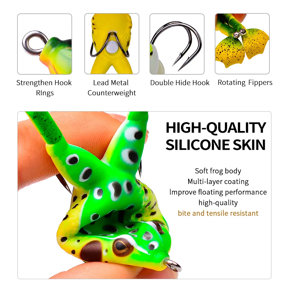 Wholesale Frog Topwater Soft Lure 12 Color Bionic Lure Spinning Double Propeller whopper Frog Lures Artificial Frog Soft Bait