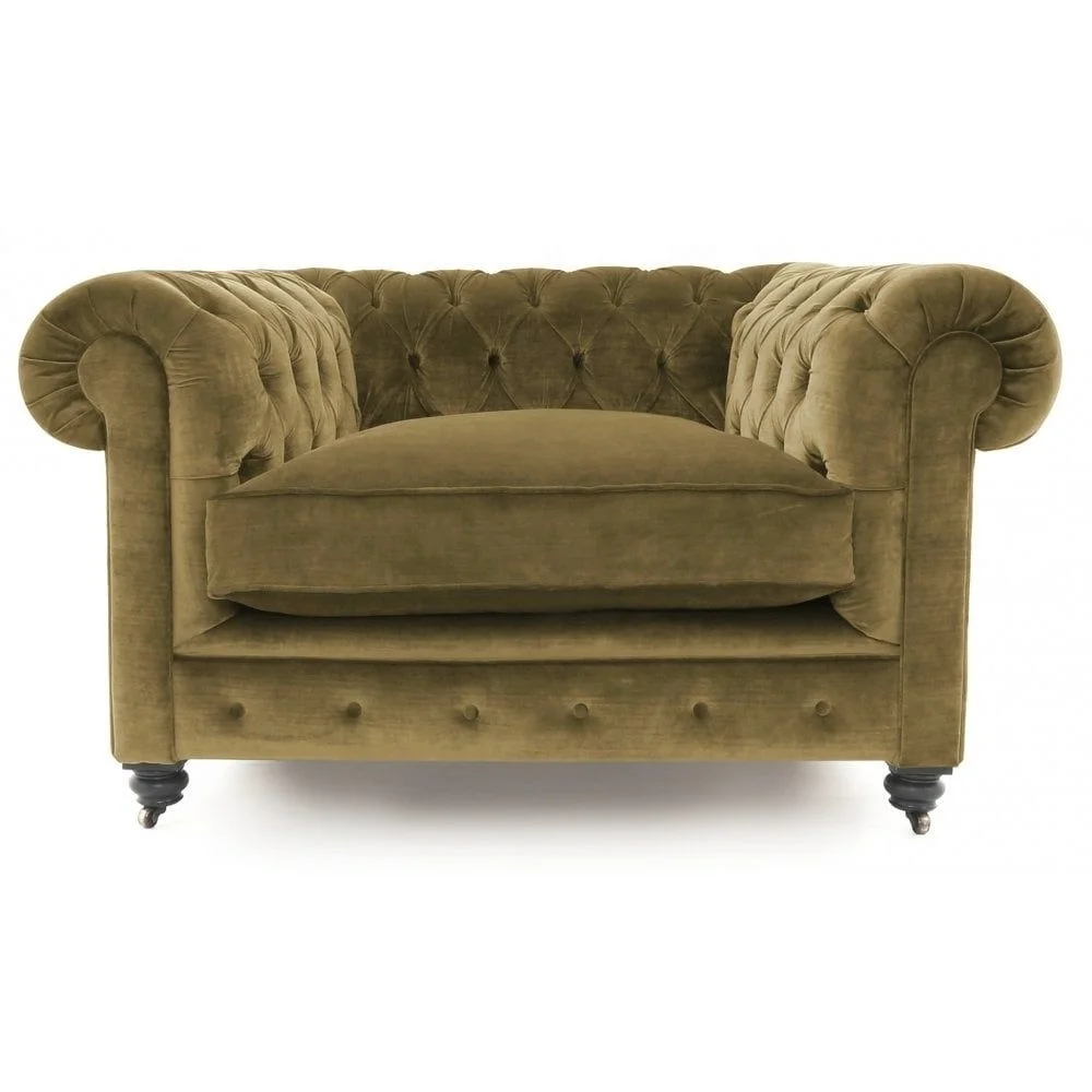 Industrial & Vintage Chesterfield Sofa European Luxury 1 Sitter Velvet Upholstered Tufted Button Chesterfield Sofa on Wheels
