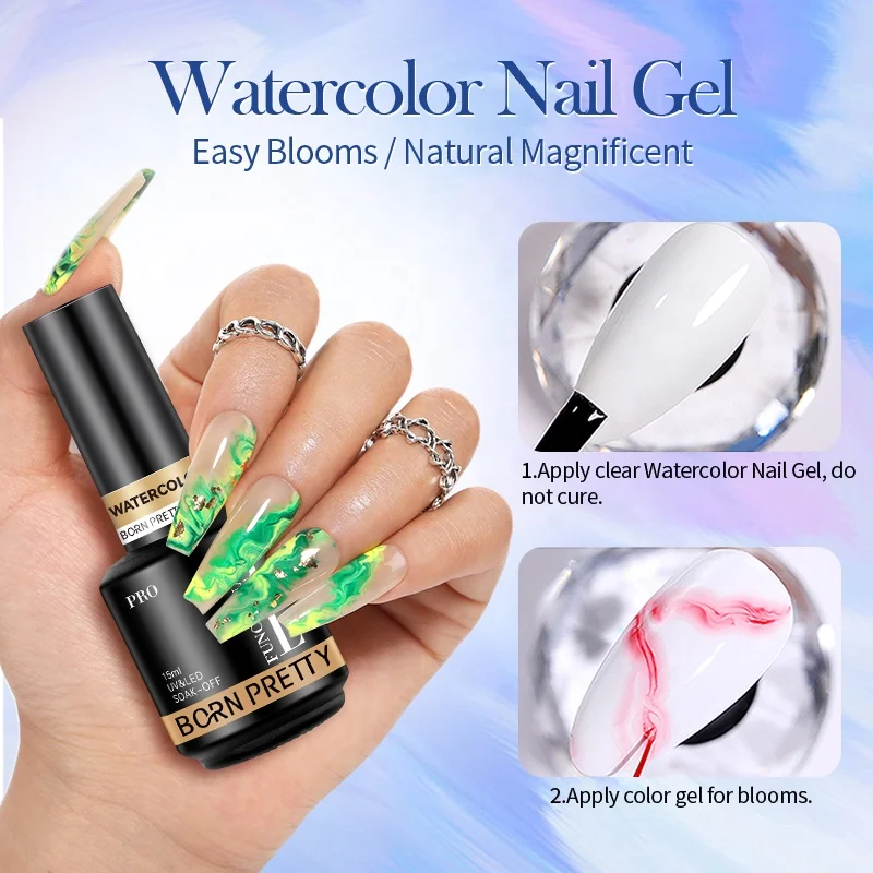 BORN PRETTY 15ml Watercolor Nail Gel UV LED Marble Nails Blooming Semi Permanent Soak Off Nail Art Gel Varnish