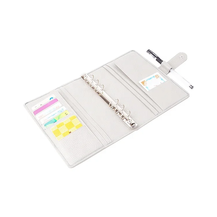 Ring Binder Portfolio Binder 6 Silver Hot Sale Full Grain Cow Genuine A5 Leather Ring Outline Notebook Leather Planner Winbond