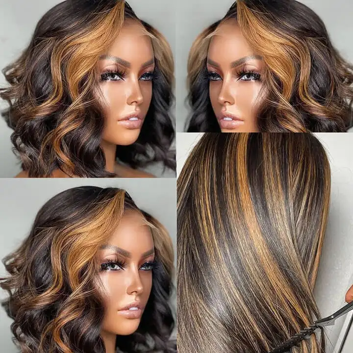 HD Lace Wigs Human Hair Lace Front Shoulder Length Piano Color Curly Bob Wig Highlight Body Wave Bob Wig For Black Women