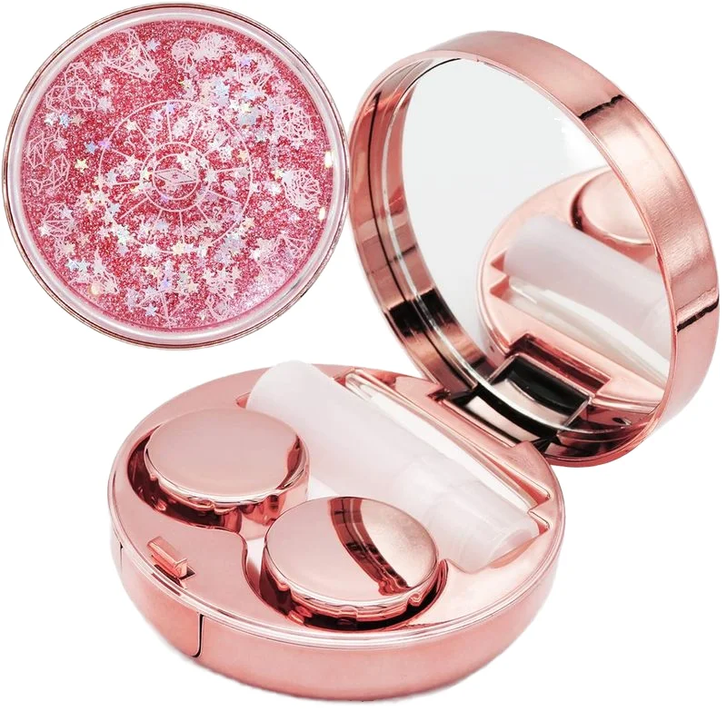 Quality round Reflective Plastic Contact Lens Cases Quick Sand Eye Contacts Lenses Case