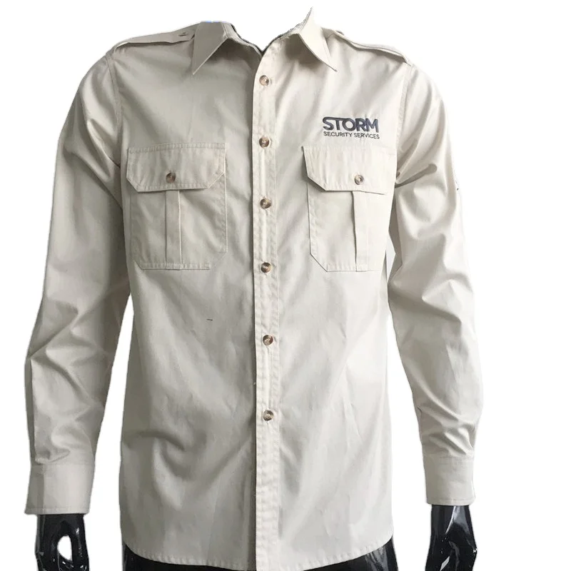 White Shirt Two Pocket Casual Shirts 60% Cotton 40% Polyester Work Shirt Men Long Sleeve Solid Color TWILL Fabric for Adults