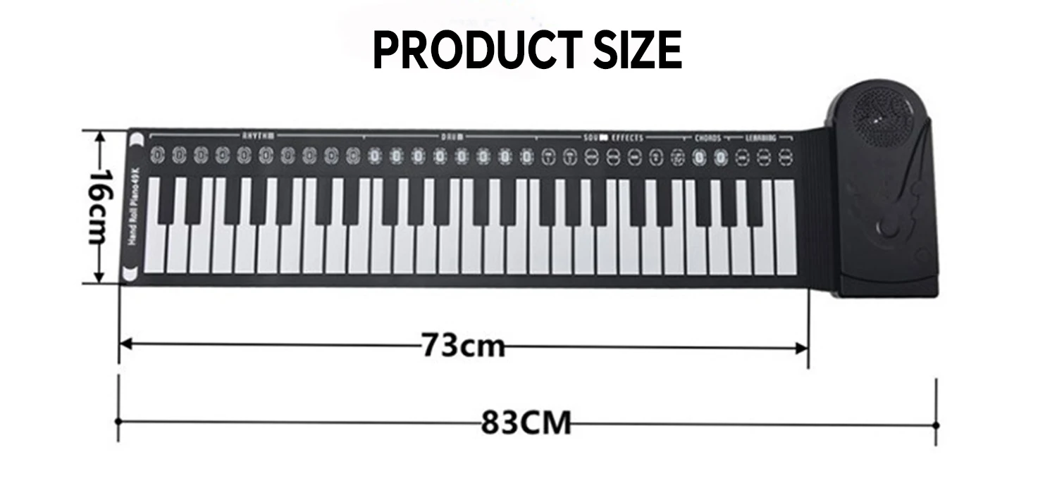 GAI-BR0249 Digital Hand Roll Piano 49 Key Foldable Piano Keyboard Build In Speaker Teaching Electronic Piano