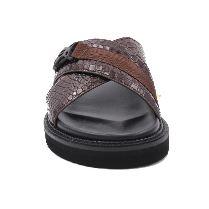 New Men leather slippers Fashion Flip Flop Strap Shoes RED BROWN PU Sole Man Slipper