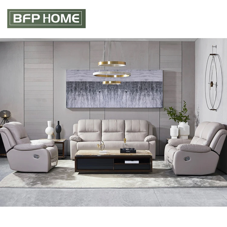 High Quality White Functional BFP Genuine Leather Reclining Sofa Modern Living Room Sofas Office Leisure Sofa Furniture Set