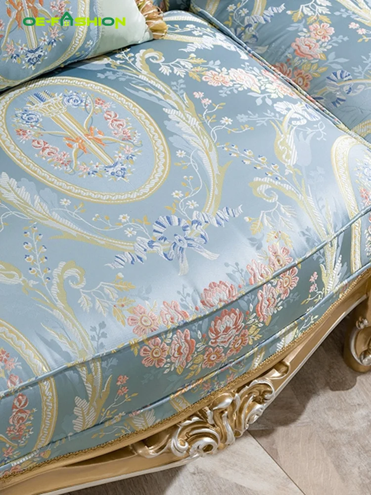 OE-FASHION Palace Rococo high-end villa neoclassical carving silver foil French luxury European fabric sofa