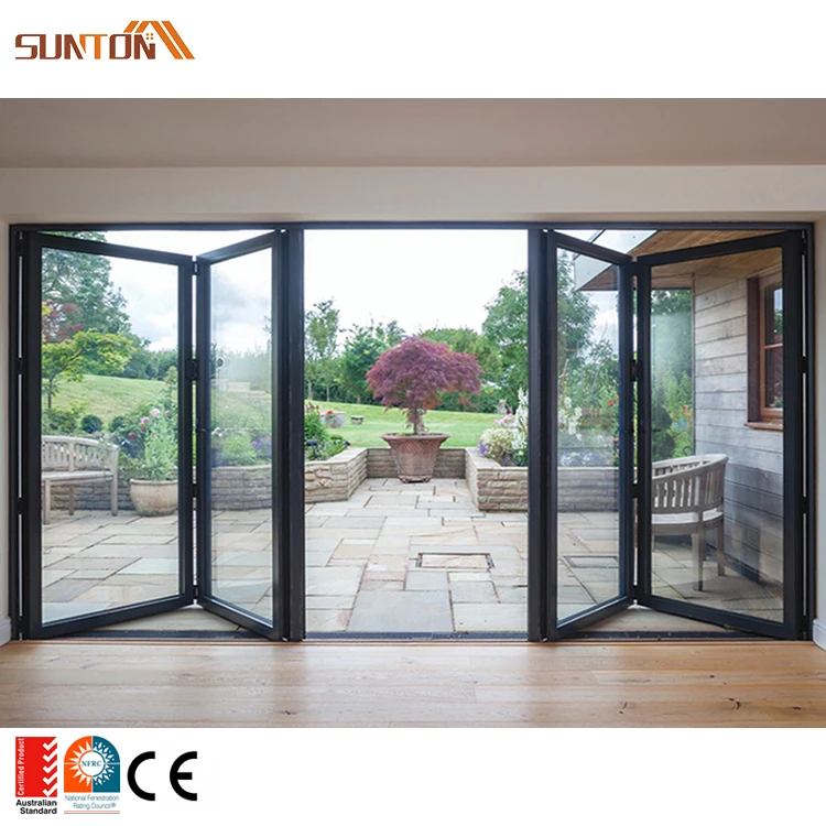 Modern patio aluminum alloy frame double glazed glass bifold doors exterior aluminium profiles glass sliding bi folding door