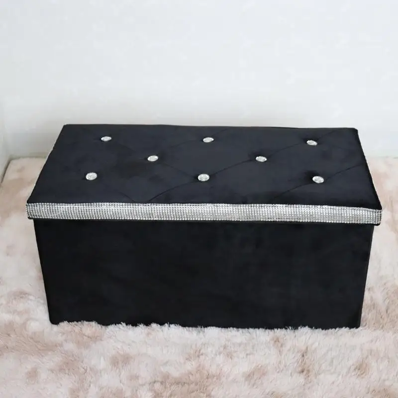 Home Decoration Flannelette Ottoman Stool &Ottoman Storage Stool With Diamond