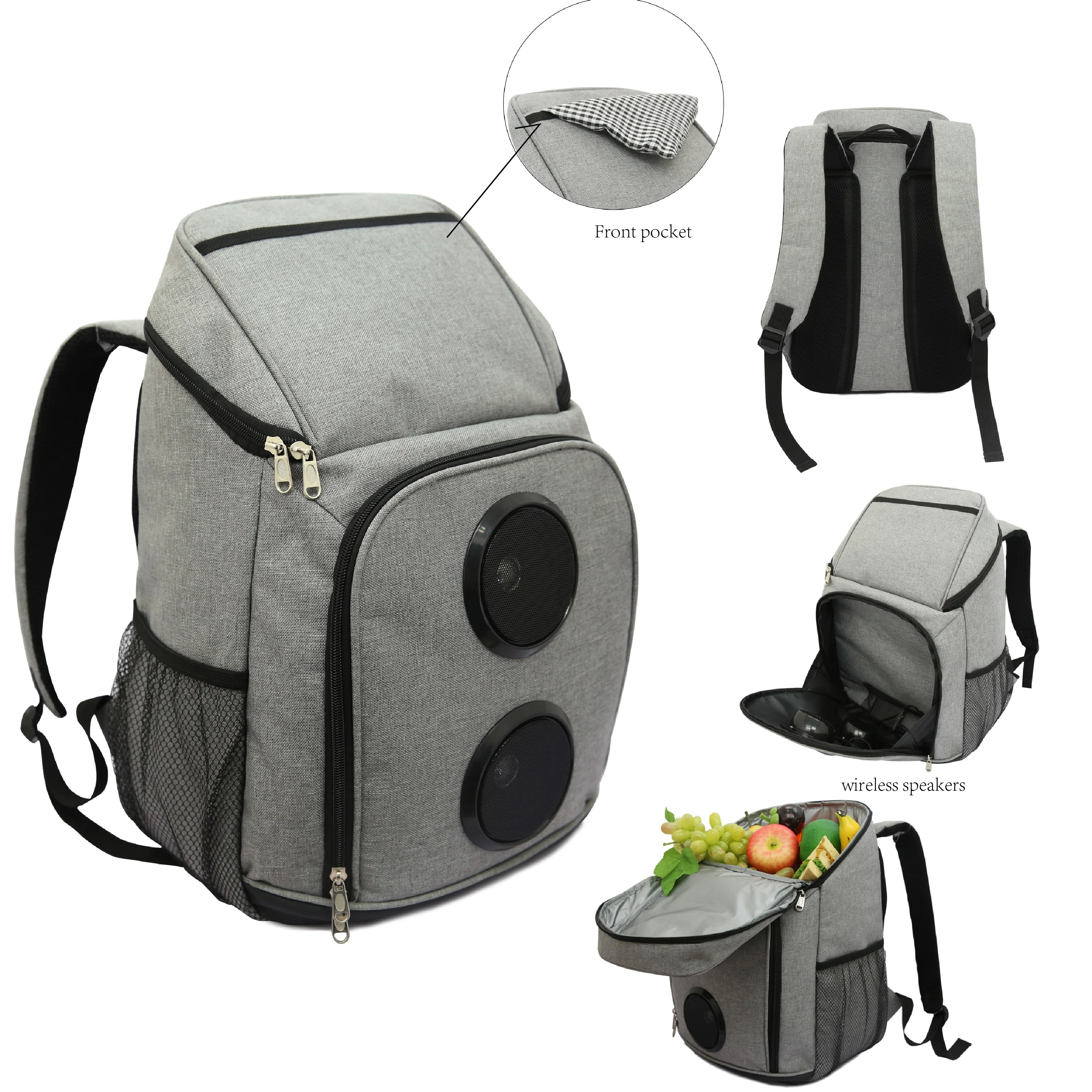 Blue speakers cooler backpack outdoor food bag