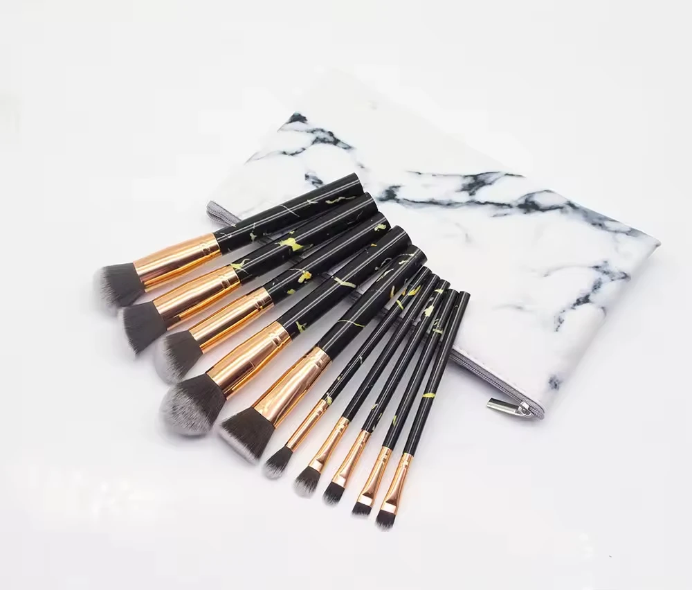 Factory price Chinese supplier marble makeup brush set Blush eye shadow brush makeup tool set 10 pieces