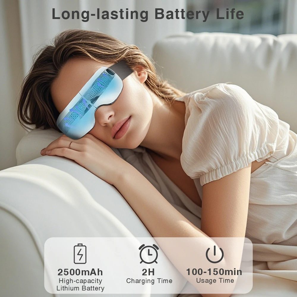 Wireless Bluetooth Music Eye Massager Foldable Design with USB Charging Hot Cold Therapy Airbag Kneading & Compress Features