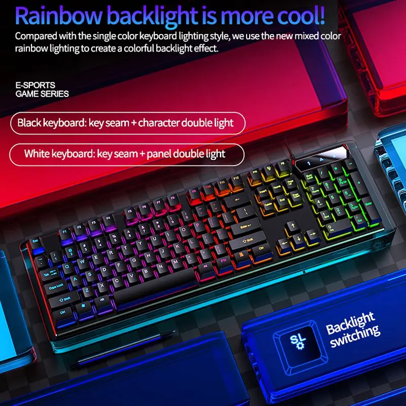 V4 cheap Colorful Rainbow Backlight Ergonomic Usb Wire Tablet Pc Computer Waterproof Rgb Mechanical Feel Gaming Keyboard Gamer