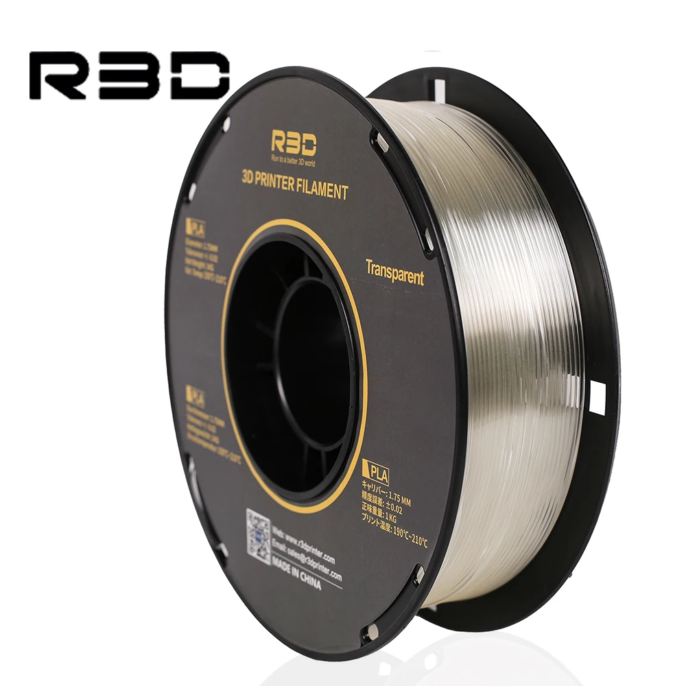 R3D Transparent PLA Filament for 3d Printer PLA 1KG/Spool Neat Winding Eco Plastic