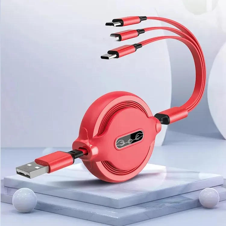 Multi 3 In 1 Fast Charging Cable USB Charger Cable 1meter Retractable Multiple Charging Cord Adapter For Smart Phone