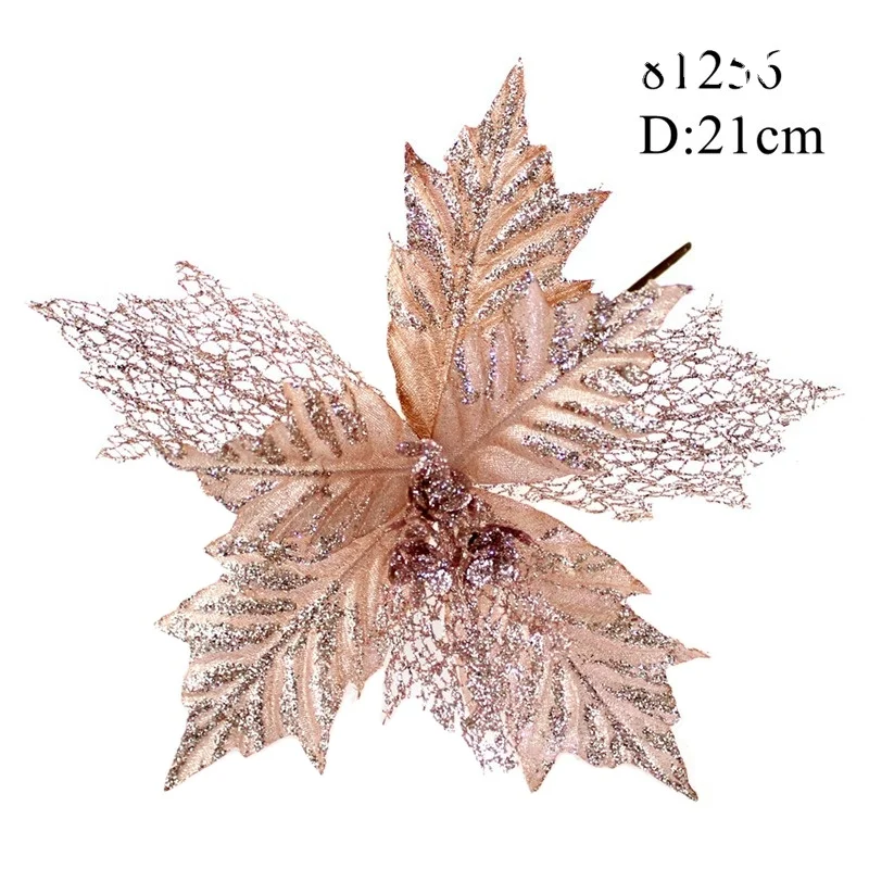 Wholesale Poinsettia Glitter Christmas Flowers Ornaments Artificial Glitter Christmas Tree For Holiday Decoration