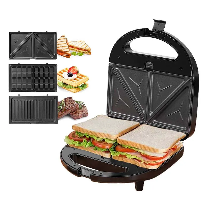 High Quality Household Non Stick Coating Plate Bread Toaster Electric Sandwich Maker 3 In 1 Waffle Maker With Custom Logo